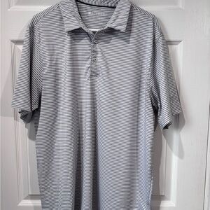 Maelreg Performance Polo Shirt Men XL Short Sleeve Stretch Gray White Striped